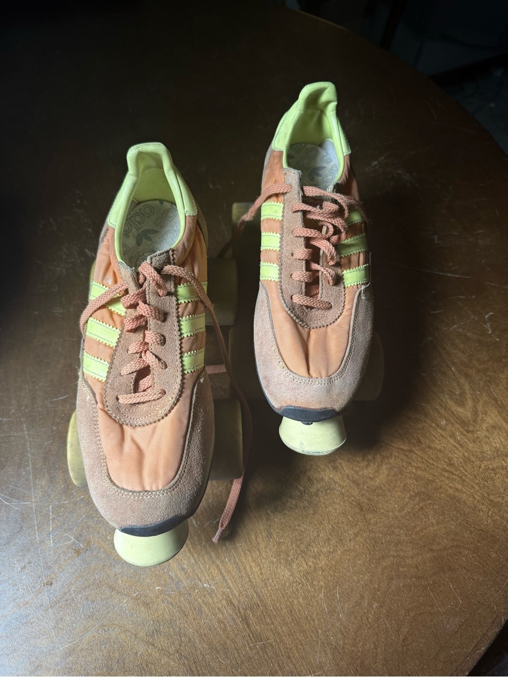 adidas vintage Women's Orange Sneakers Skates with Neon Yellow Stripes